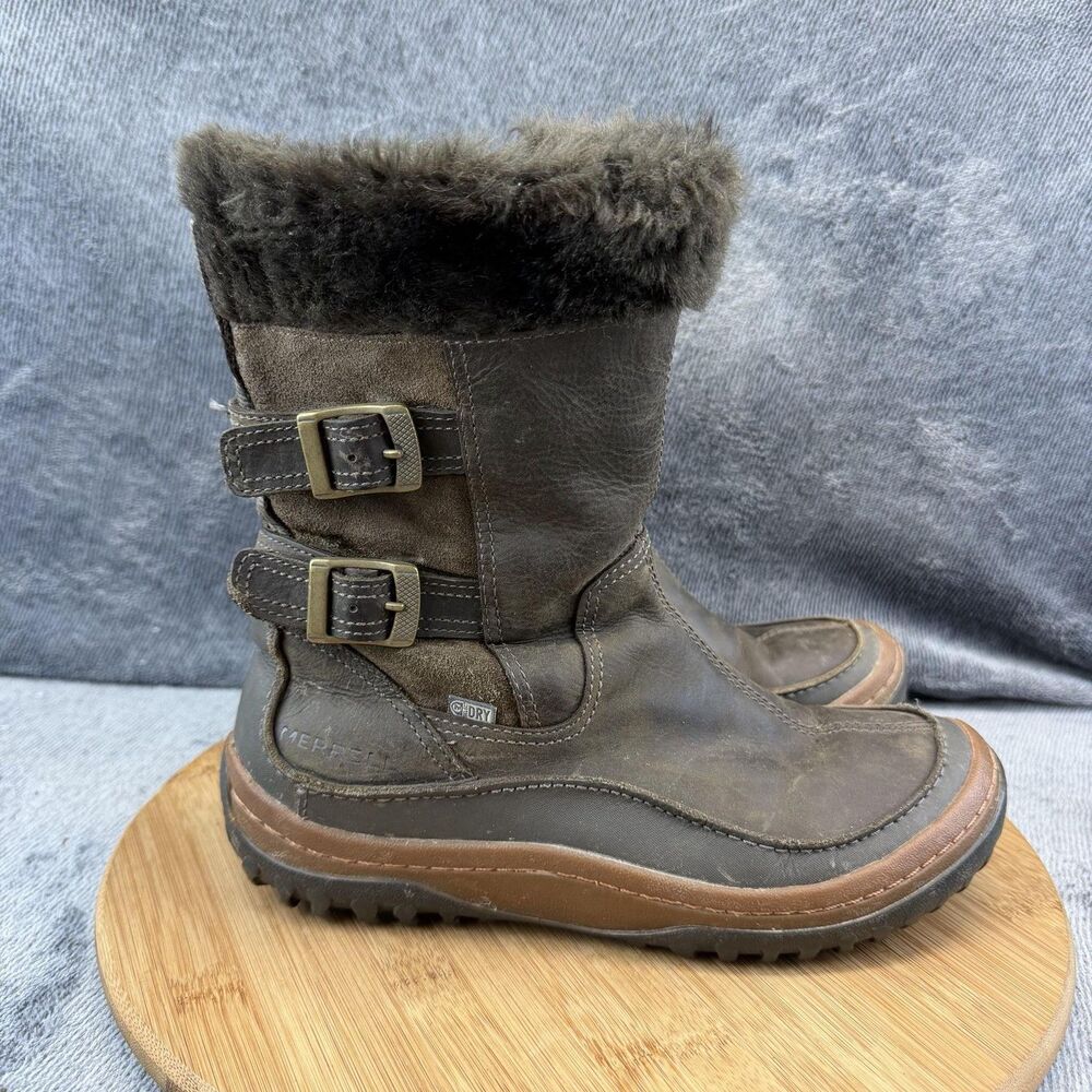 Merrell Falcon Boots Womens Size 8.5 Brown Leather Waterproof Winter Snow J69314